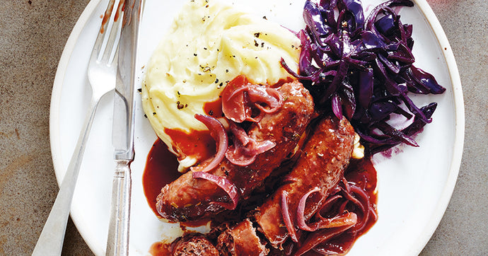 Venison Sausages with Red Wine & Rosemary Gravy